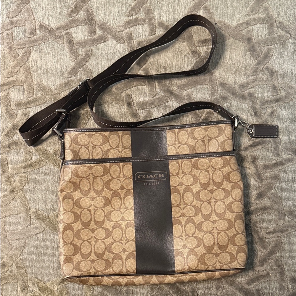 Coach Signature Brown and Tan Messenger Bag